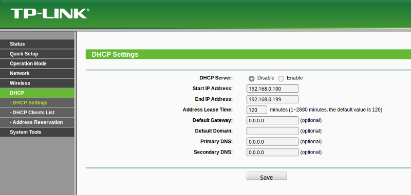 Disable DHCP on the LAN